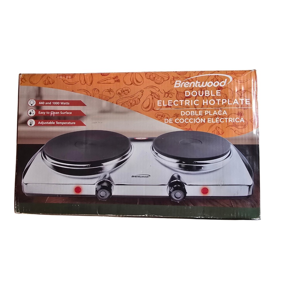 Brentwood TS-372 Double Electric Hot Plate 1440W Cast Iron Dual Burner Silver